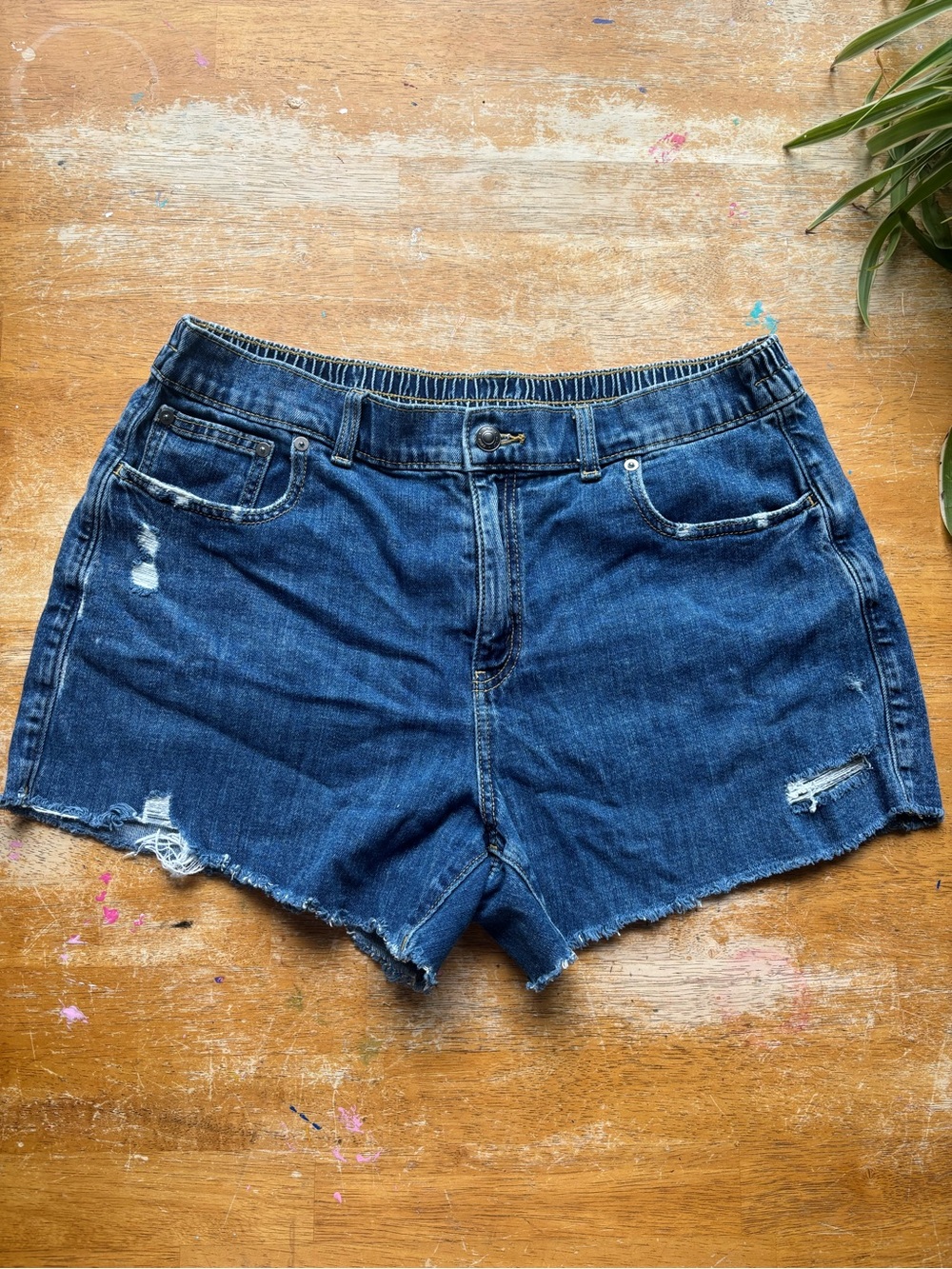 Aerie Dark Blue Distressed Denim Shorts